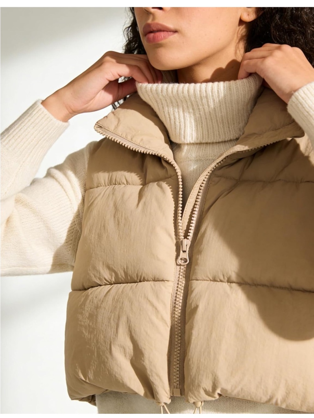 Tan Cropped Puffer Vest